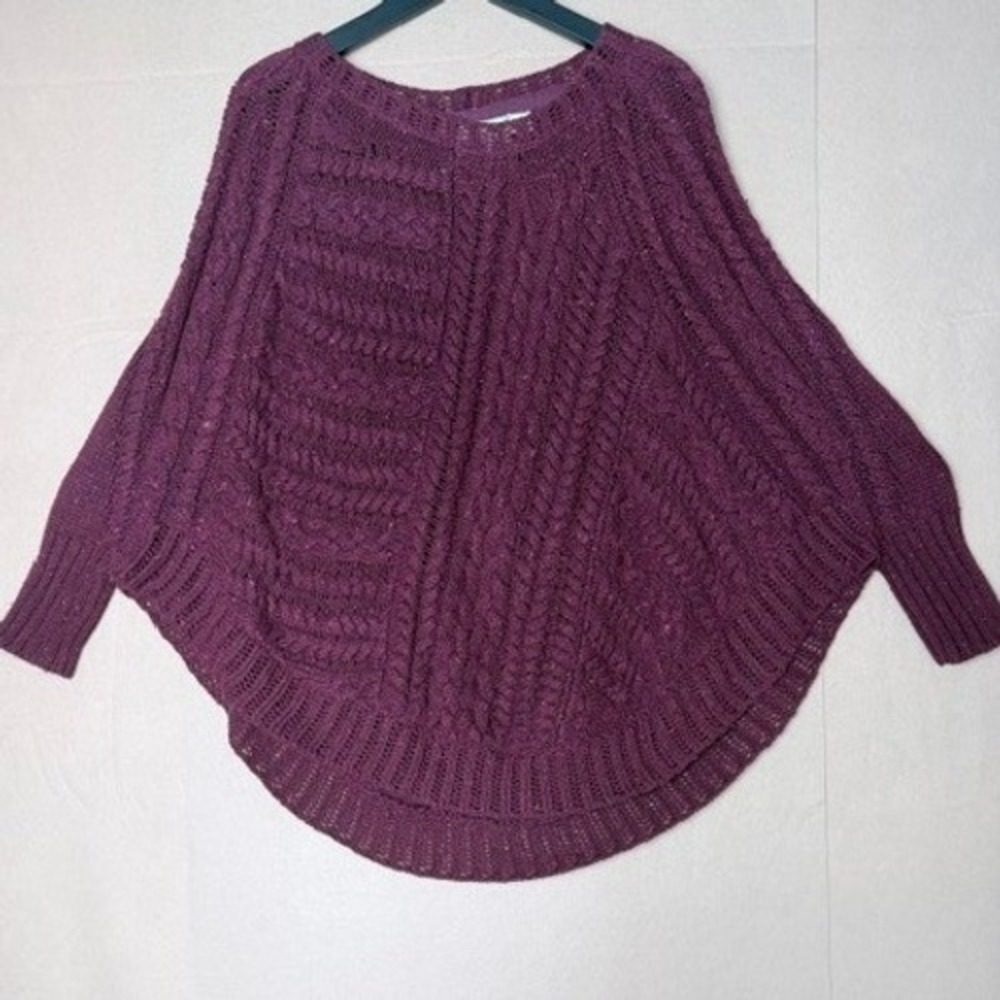 Angel of the North Womens Cable Knit Poncho Sweater Mauve Oversized Boho